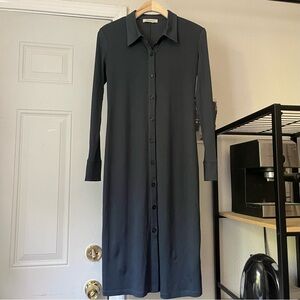 GENTLE HERD navy blue long sleeve button up‎ knit midi dress